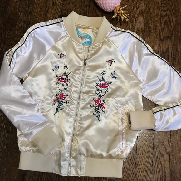 1850 Jackets & Blazers - NWT Satin Embroidered Bomber Jacket